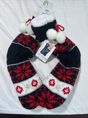 NWT Jane & Bleecker Plushfill Slipper Socks. Cozy Cabin Non-Slip. Size M/L